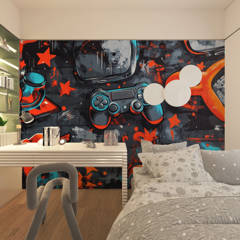 Papier peint gamer manette gaming chambre adolescents