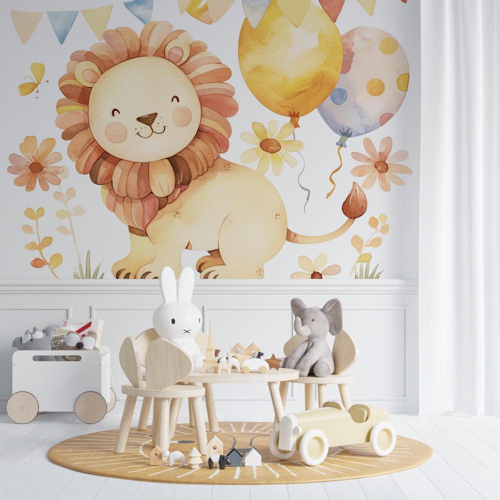Papier peint lion floral chambre de bebe