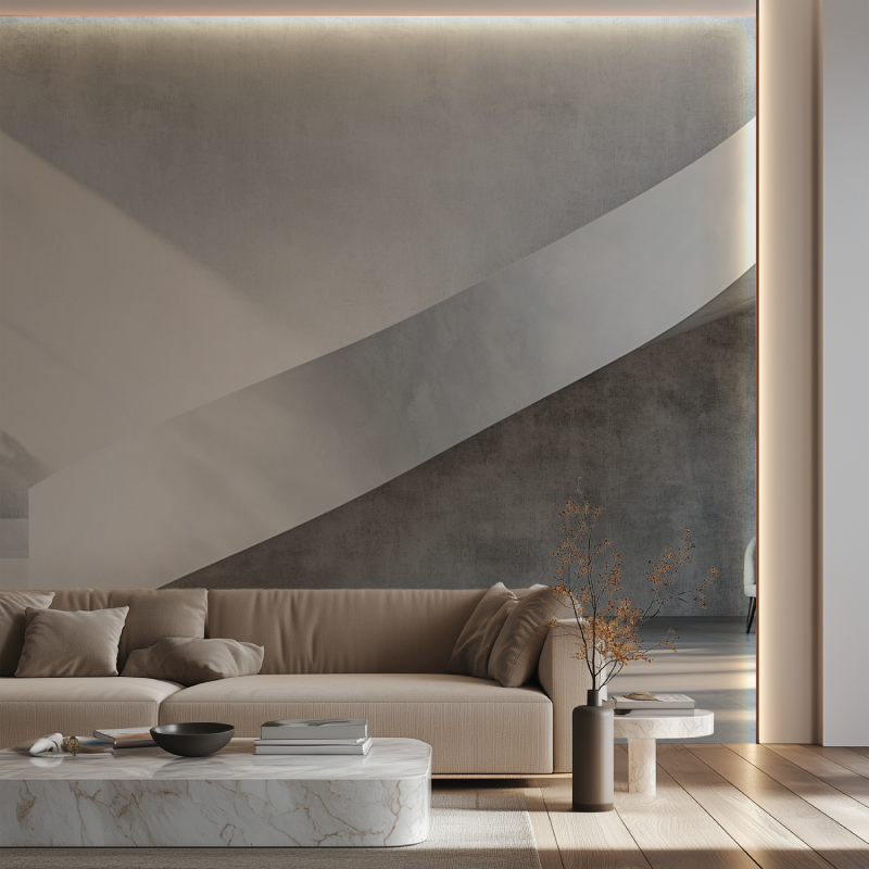 Papier peint escalier trompe loeil canape neon