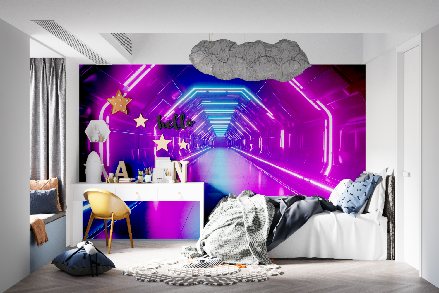 Papier peint effet neon chambre gamer tapisseries murale