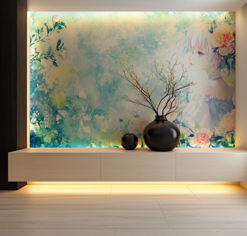 Papier peint vintage floral salon neon