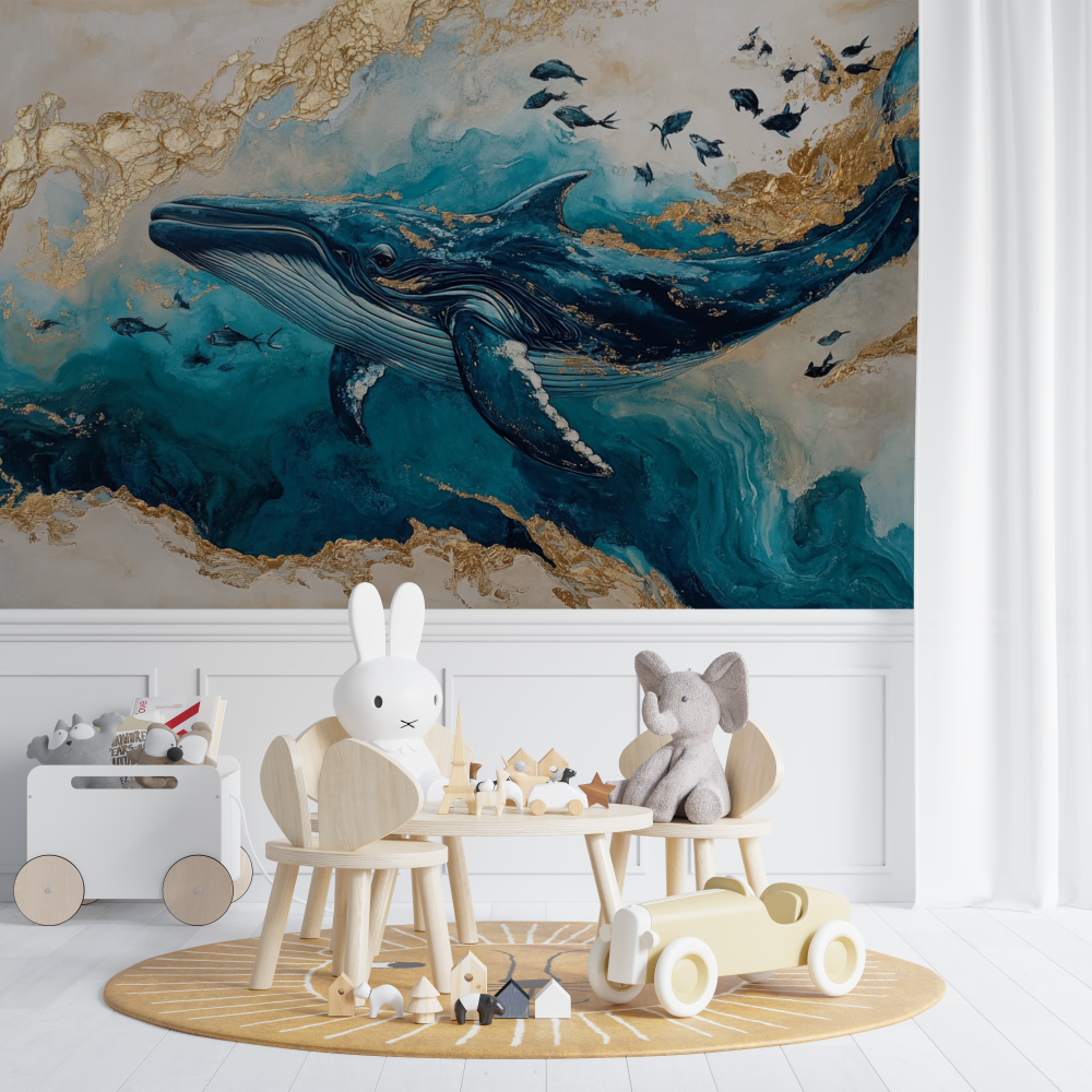 Papier peint baleine et ile chambre de bebe