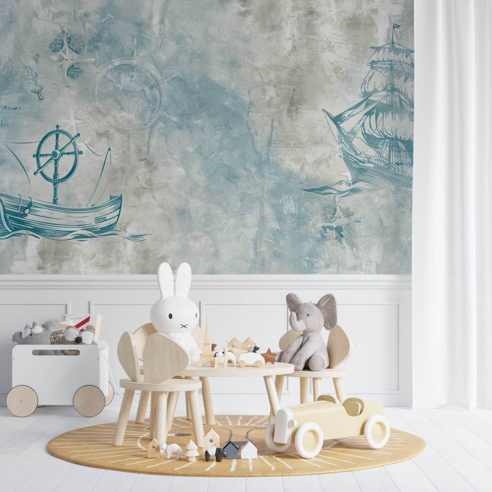 Papier peint bébé vintage nautique - bebe tipi