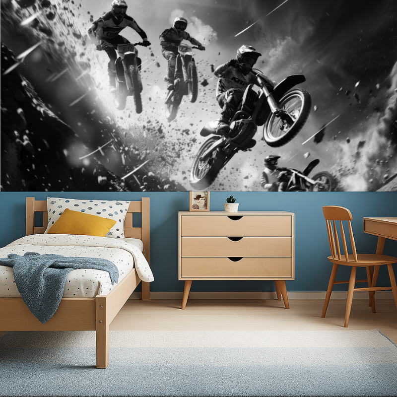 Papier peint moto cross noir et blanc garcon456