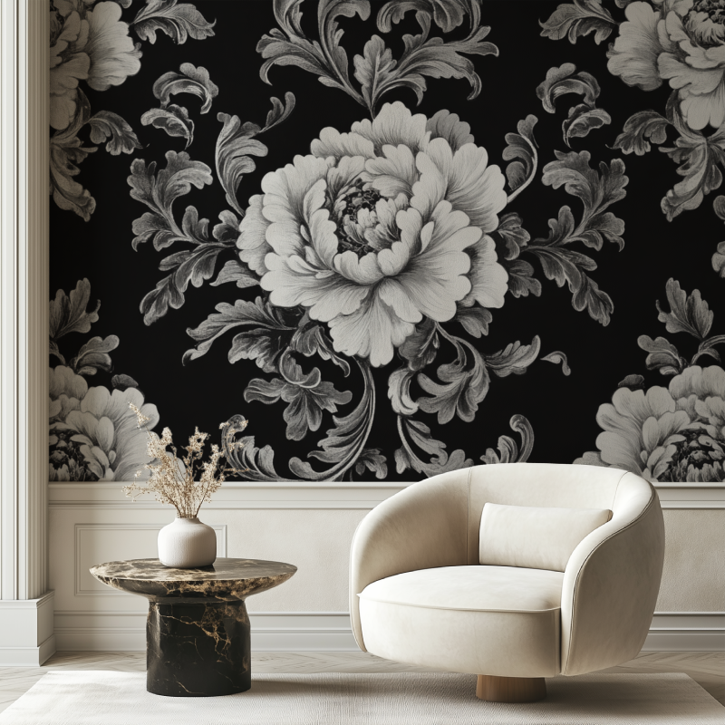 Papier peint vintage noir et blanc chaise tendance