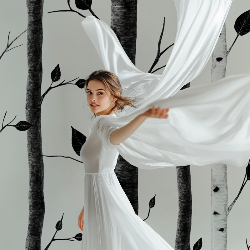 Papier peint arbre bouleau noir et blanc modele