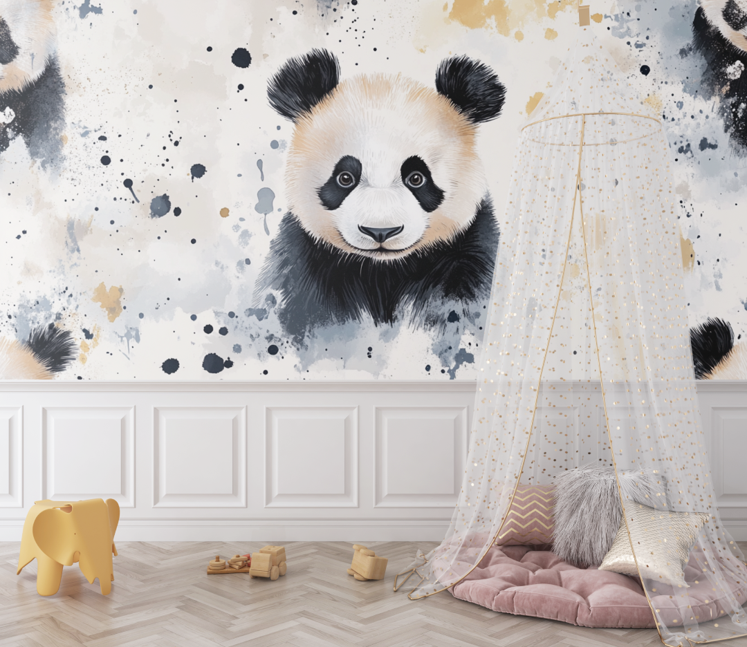 Papier peint panda et motifs abstraits bebe