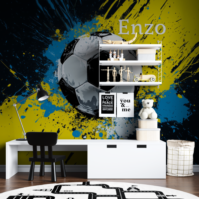 Papier peint prenom ballon de foot tapisserie chambre ados