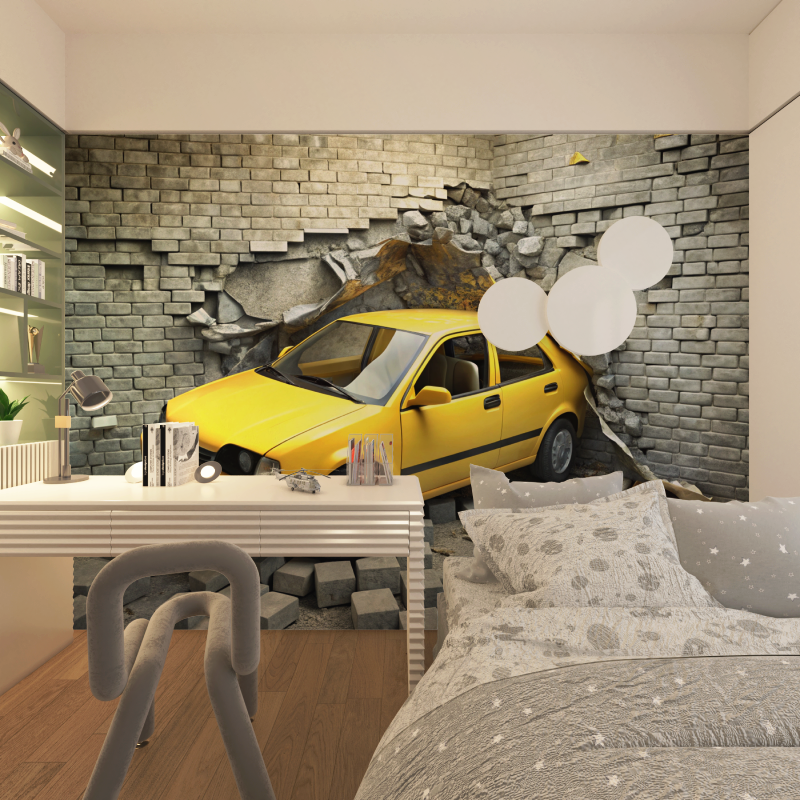 Papier peint xxl voiture jaune chambre adolescents