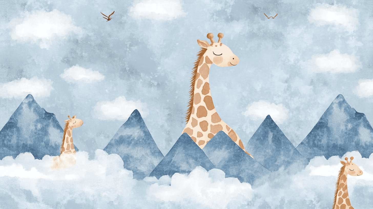 Papier Peint Giraffe Montagnes Bleu