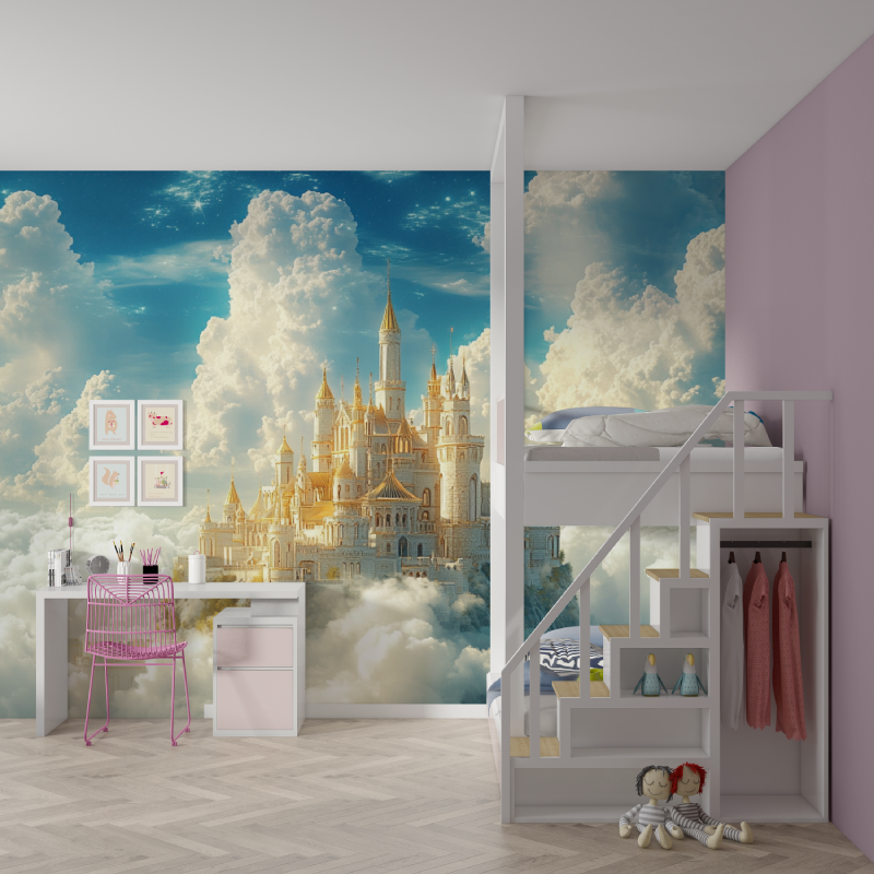Papier peint princesse chateau de reve mur chambre fille