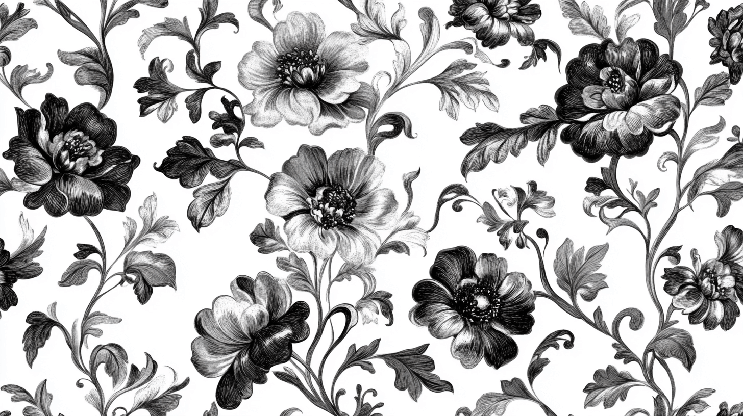 Papier Peint Fleurs Vintage Noir Et Blanc
