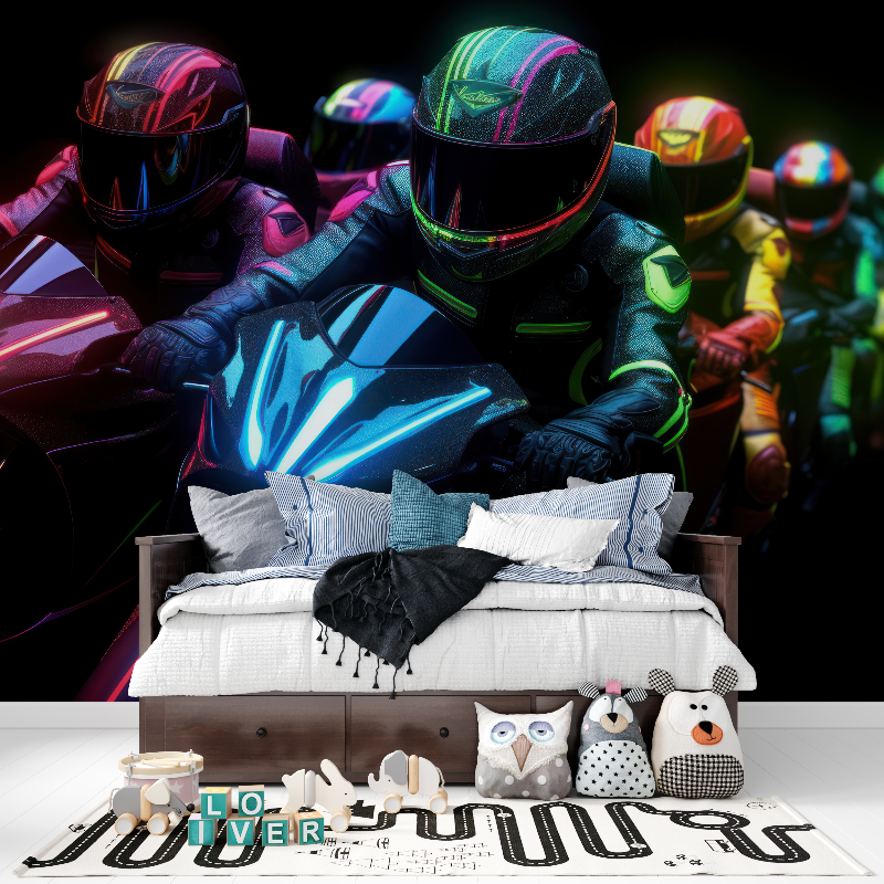 Papier peint pilote motocross led panoramique garcon