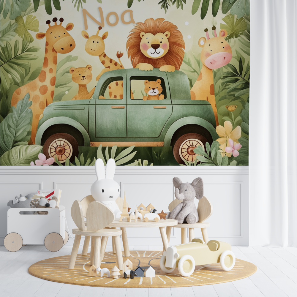 Papier peint prenom expedition jungle chambre de bebe
