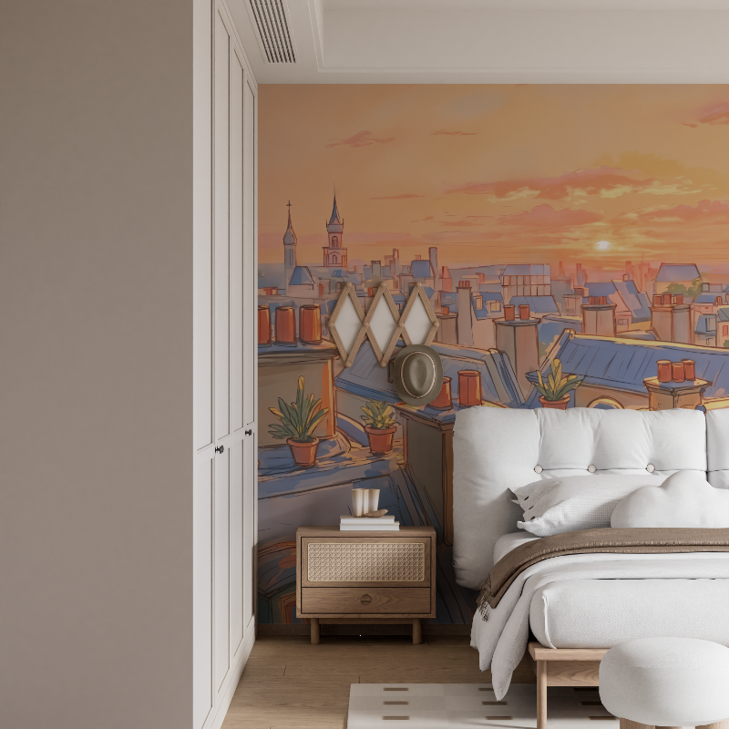 Papier peint aquarelle toits de paris mural