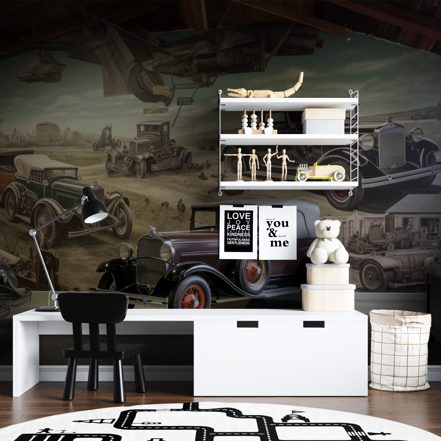 Papier peint voiture ancienne tapisserie garcon