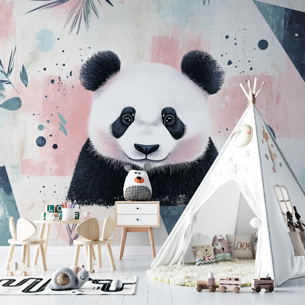 Papier peint panda et motifs geometriques chambre bebe