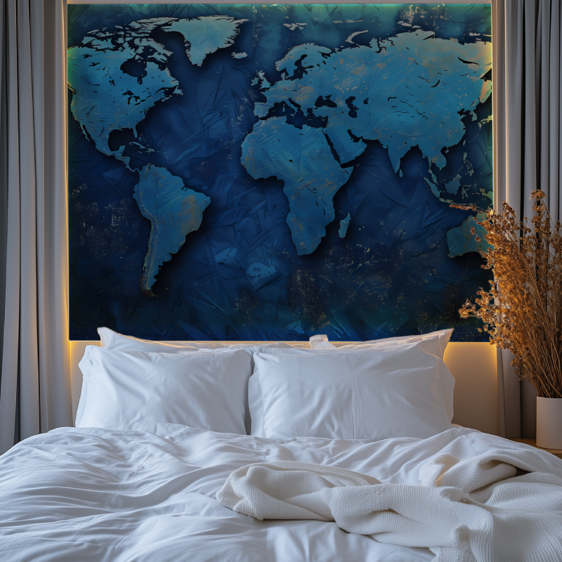 Papier peint carte du monde bleu foncee chambre tendanc