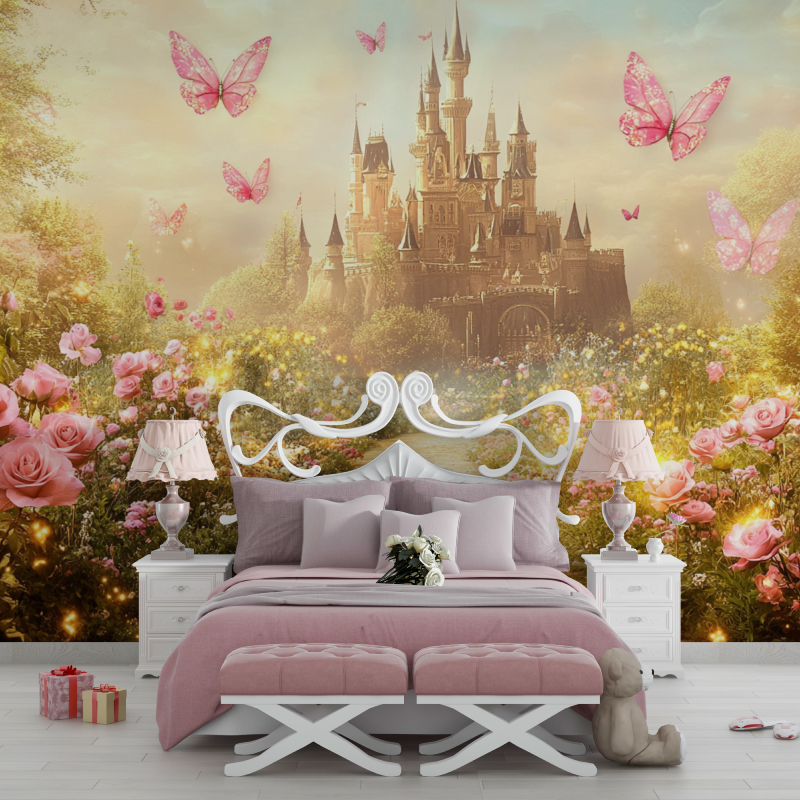 Papier peint princesse chateau deco jardin chambre filles