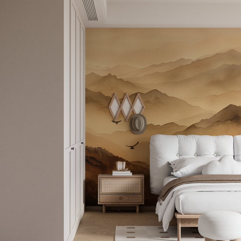 Papier peint montagne dans brume terracotta mural