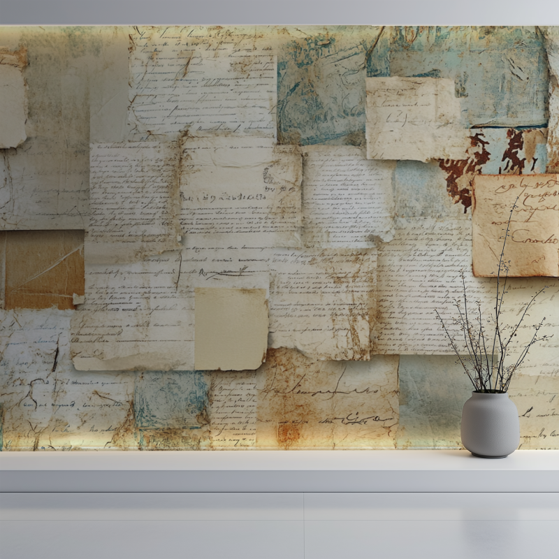 Papier peint vintage scrapbooking mur blanc