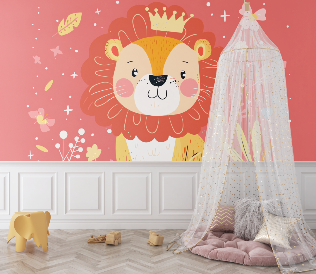 Papier peint lion bebe rouge bebe