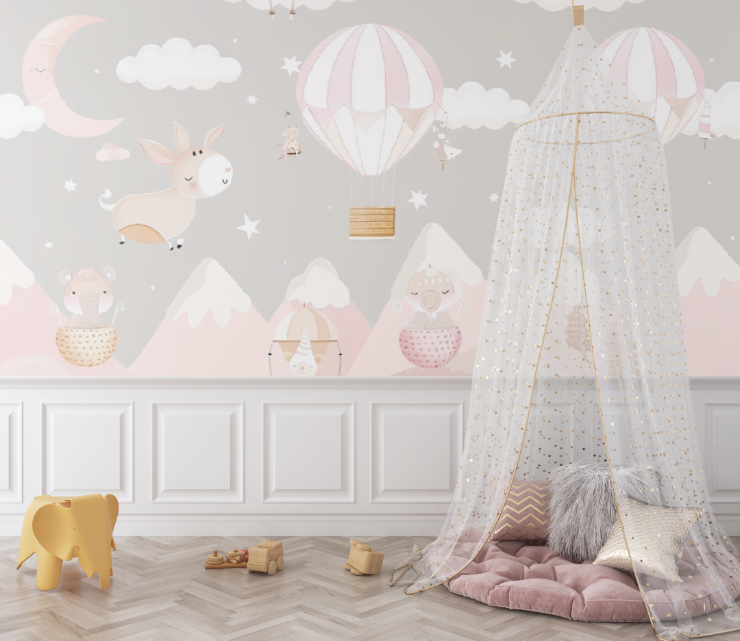 Papier peint montagnes roses bébé - bebe unisexe