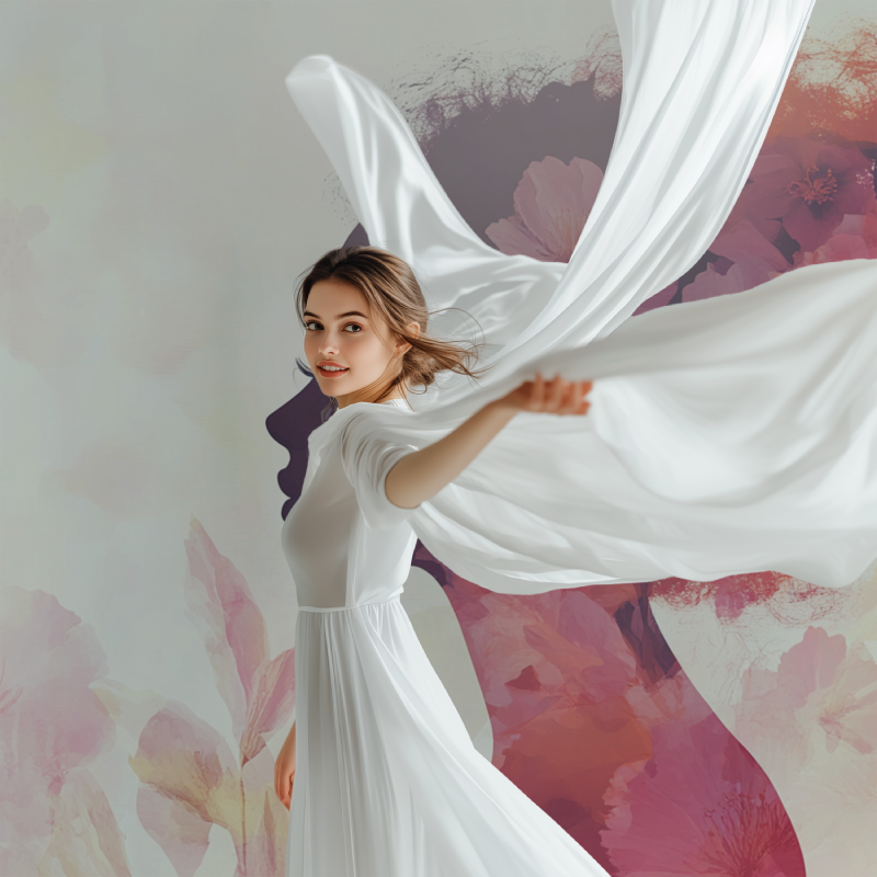 Papier peint fleur fille modele