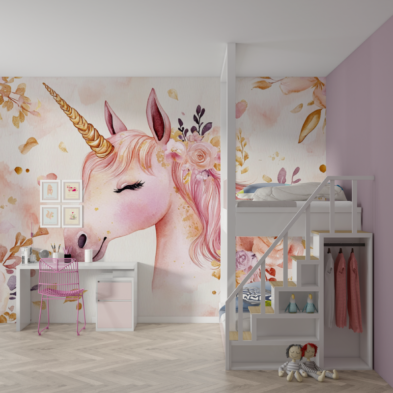 Papier peint chambre licorne de...princier mur chambre fille