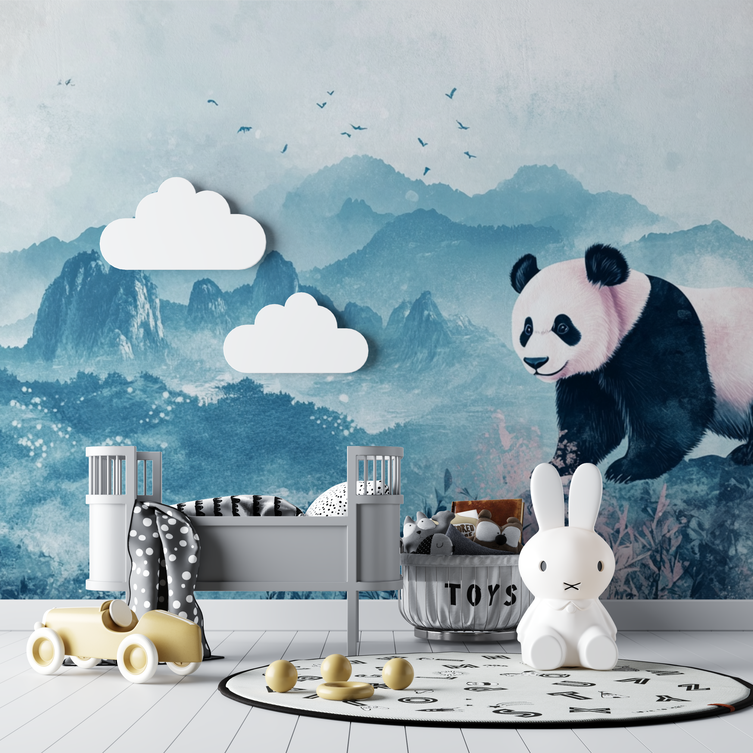 Papier peint panda et paysages doux bebe tipi