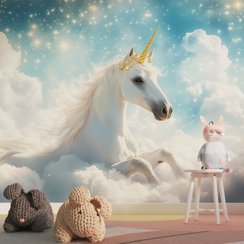 Papier peint princesse licorne ...iles tapisserie pour fille