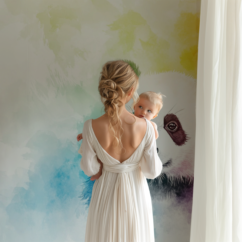 Papier peint panda arc en ciel bb123