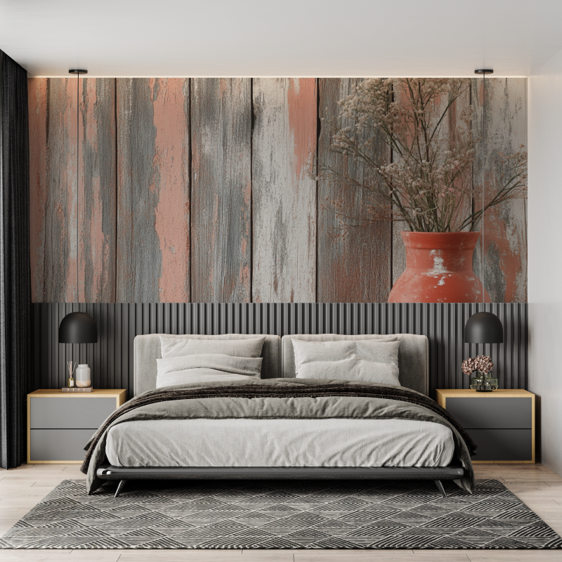 Papier peint terracotta effet bois flotte mural adulte