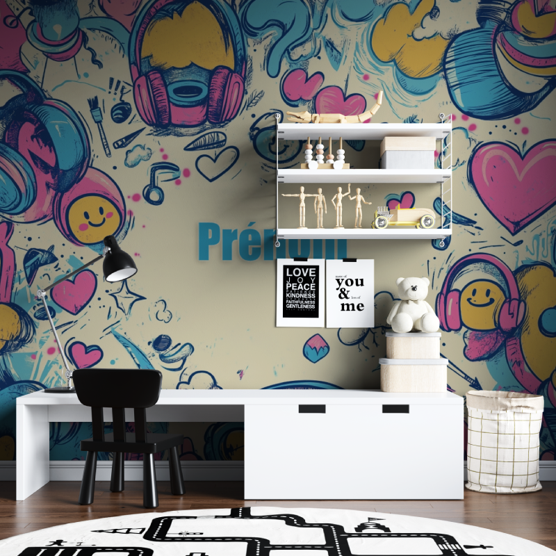 Papier peint prenom tag tapisserie chambre ados