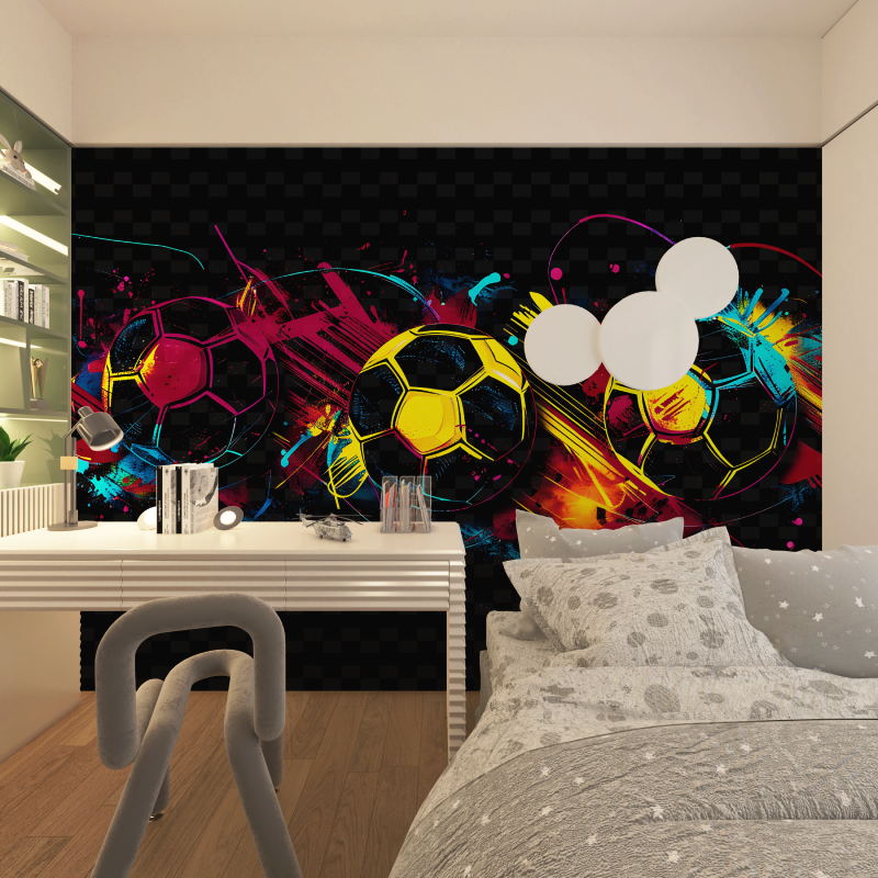 Papier peint ballon de foot noir chambre adolescents