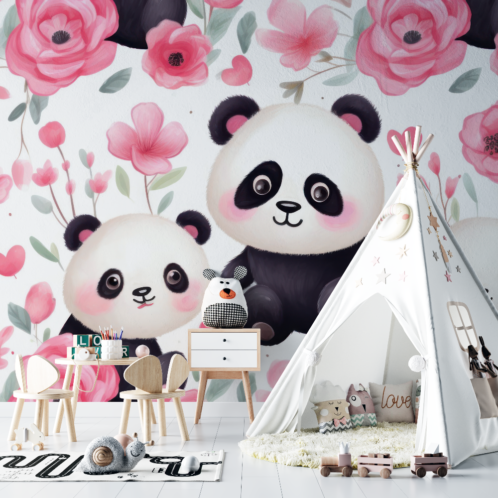 Papier peint bebe panda rose chambre bebe