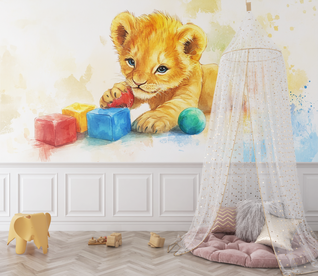 Papier peint lionceau mignon bebe