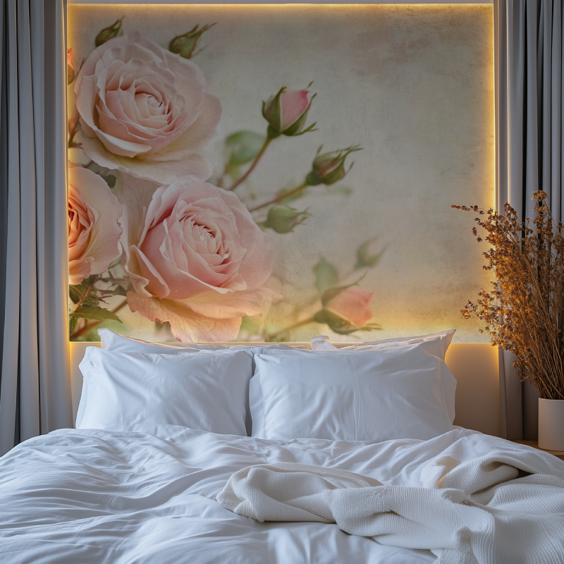 Papier peint vintage rose poudre chambre premium