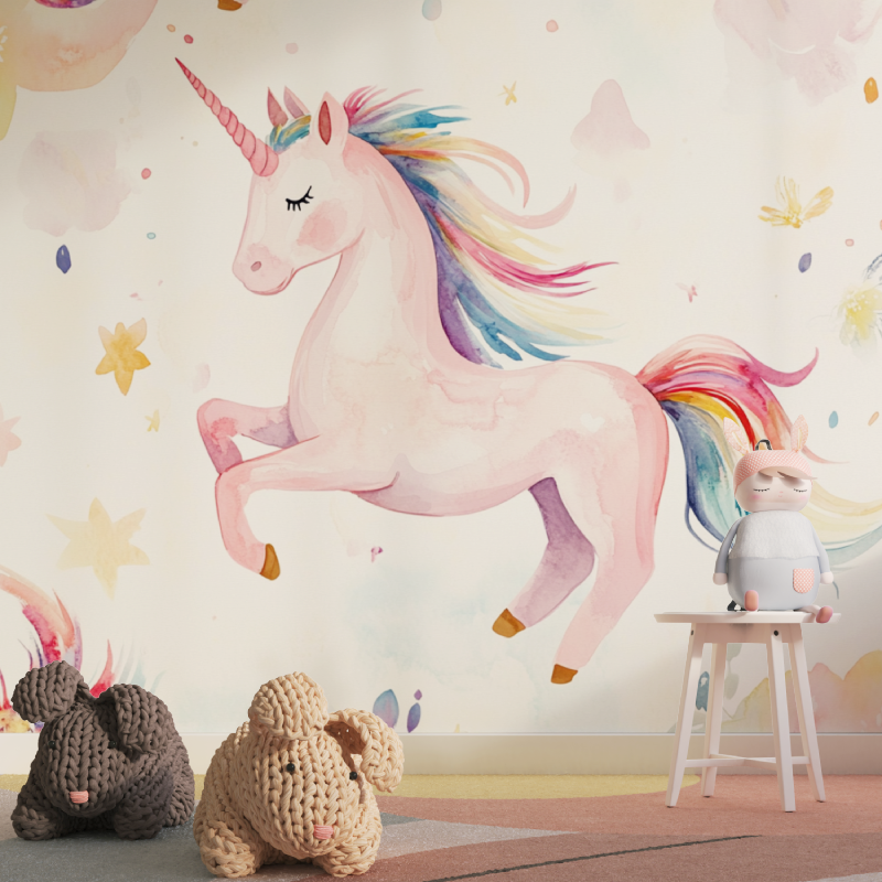 Papier peint licorne belle chevauchee tapisserie pour fille