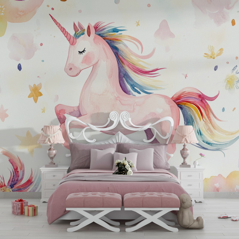 Papier peint licorne belle chevauchee chambre filles