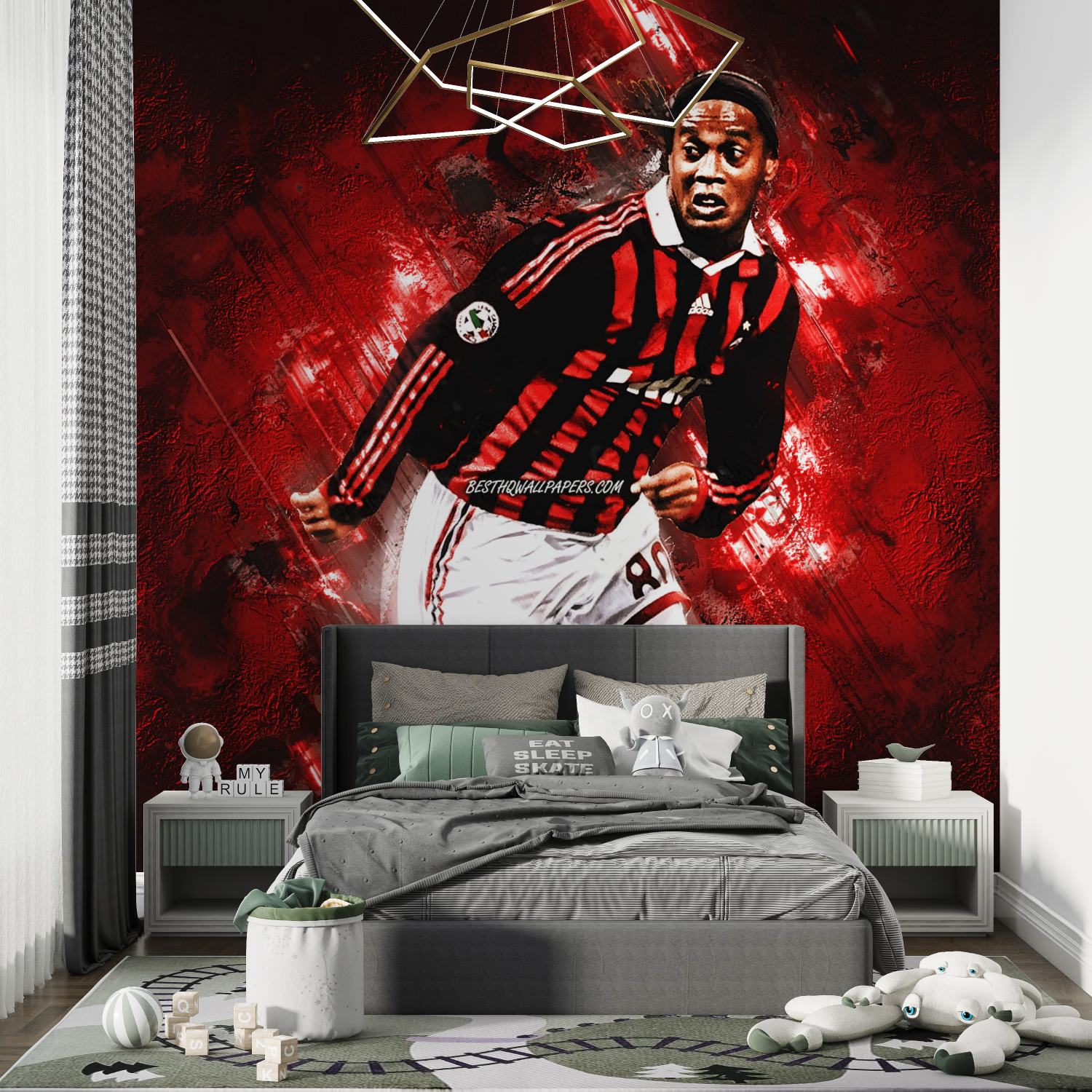 Papier peint jour de foot ronaldinho rouge chambre de garcon