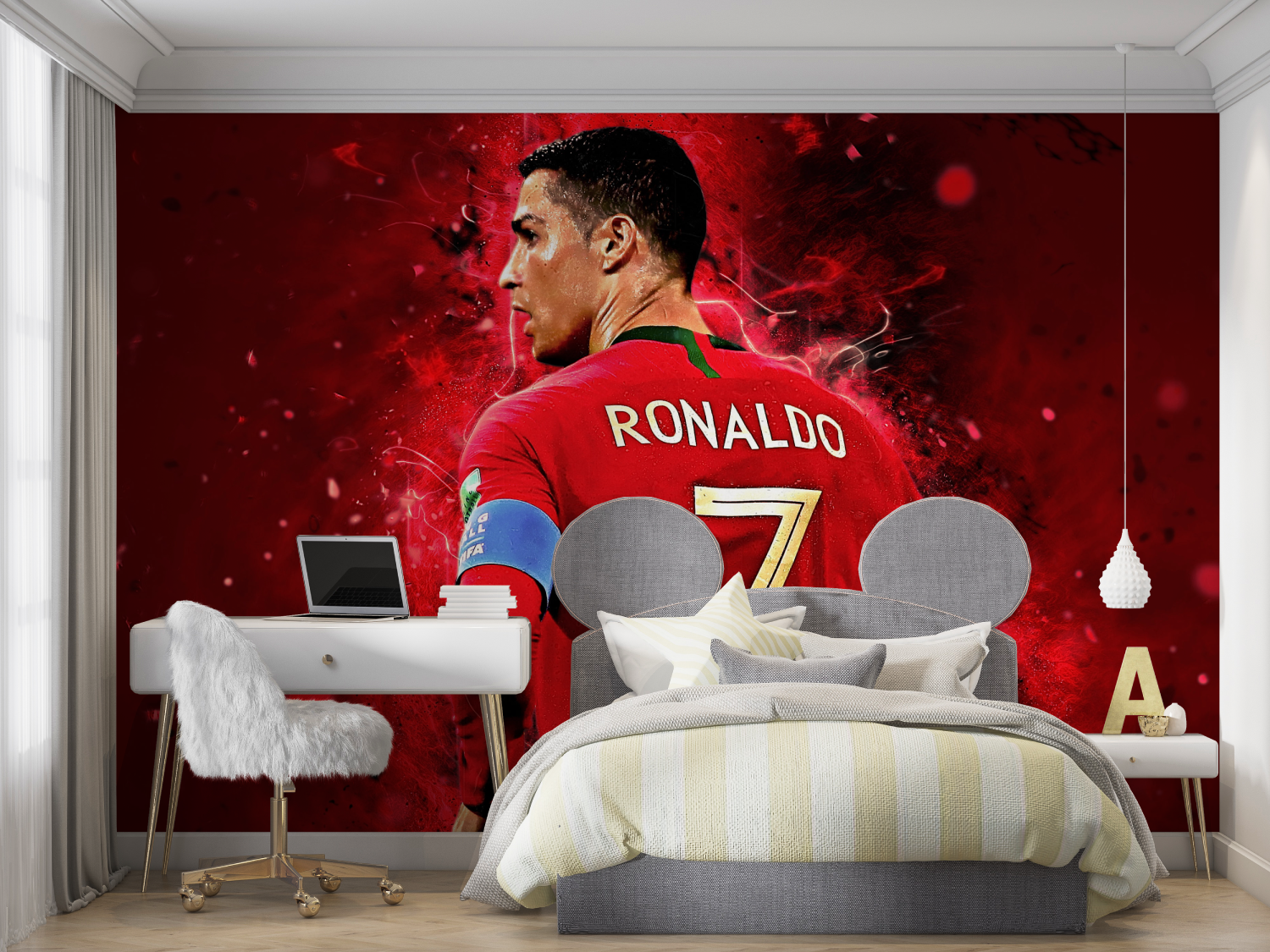 Papier peint foot ronaldo rouge mur chambre panoramique