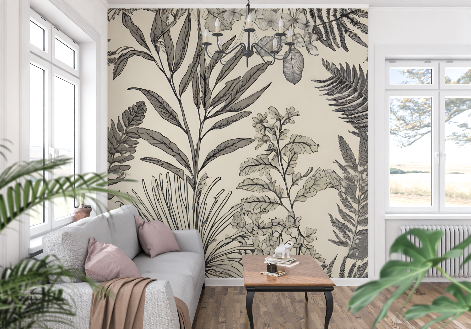 Papier Peint Toile De Jouy Fleur Tropicale - panoramique tendance
