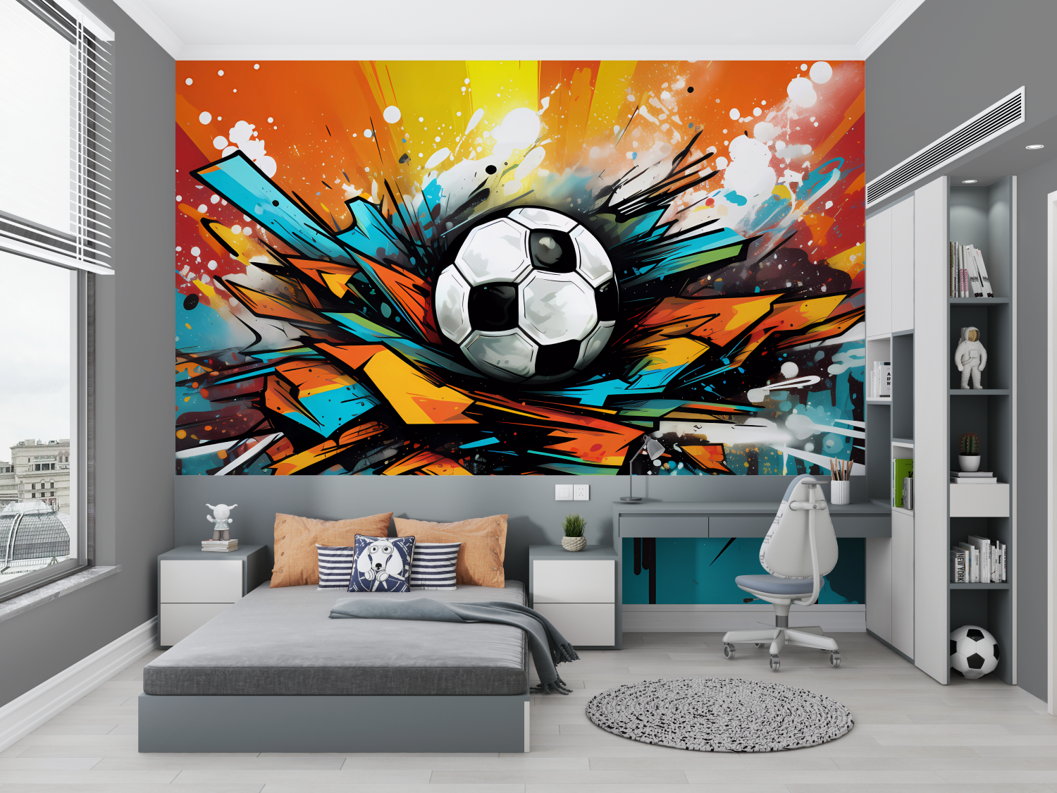 Papier peint graffiti ballon foot chambre petit