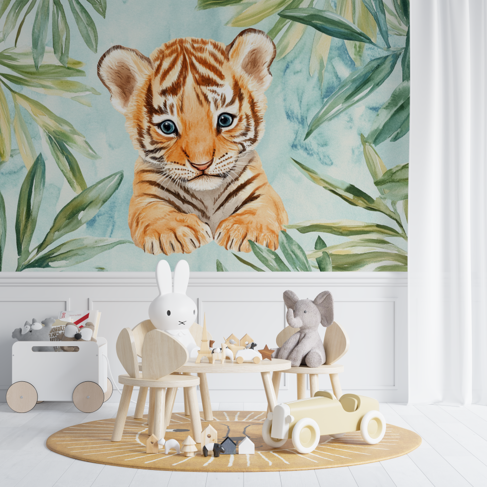 Papier peint tigre et ambiance tropicale chambre de bebe