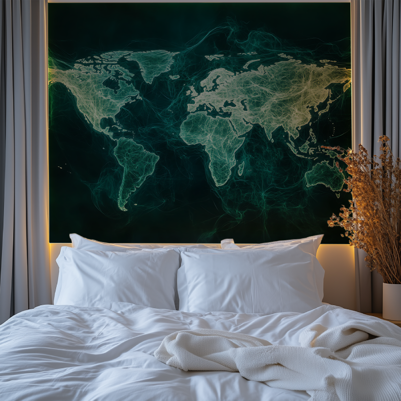 Papier peint carte du monde verte chambre premium