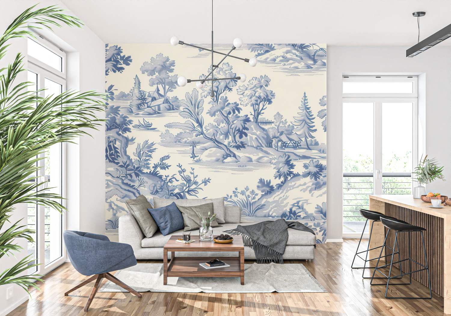 Papier Peint Motif Toile De Jouy - trompe l'oeil