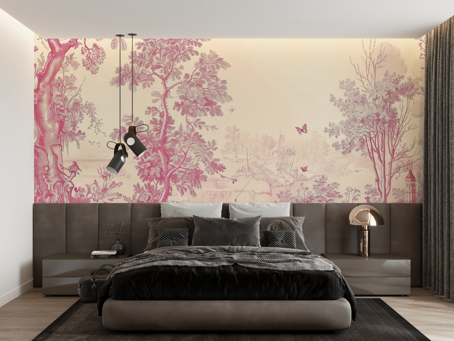 Papier Peint Toile De Jouy Rose Tendance - tapisserie