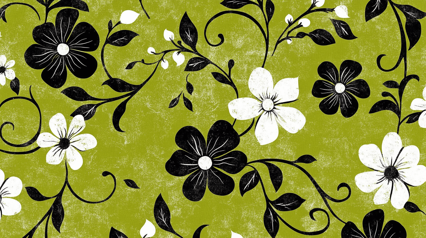 Papier Peint Vintage Vert Noir Et Blanc