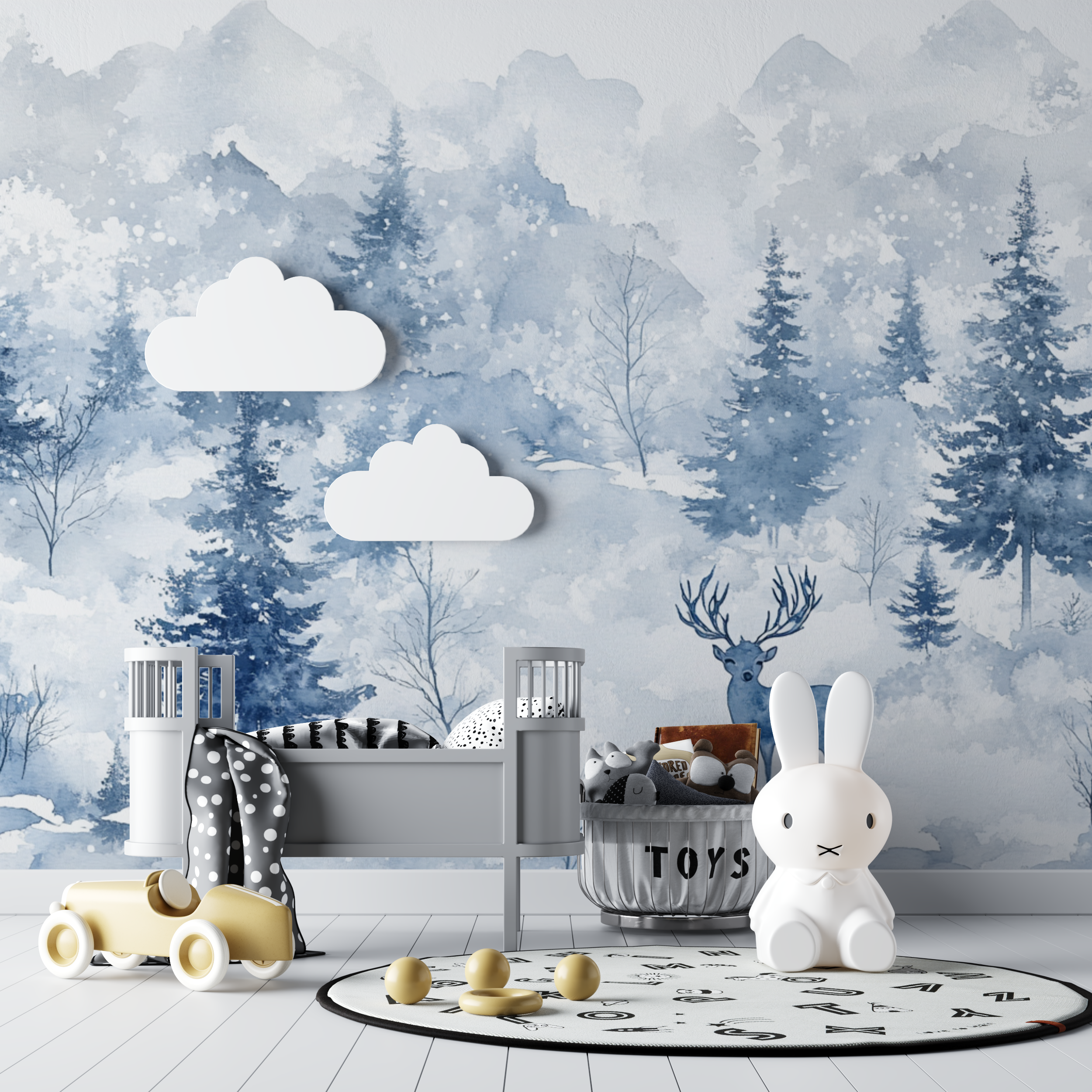 Papier peint foret en hiver bebe tipi